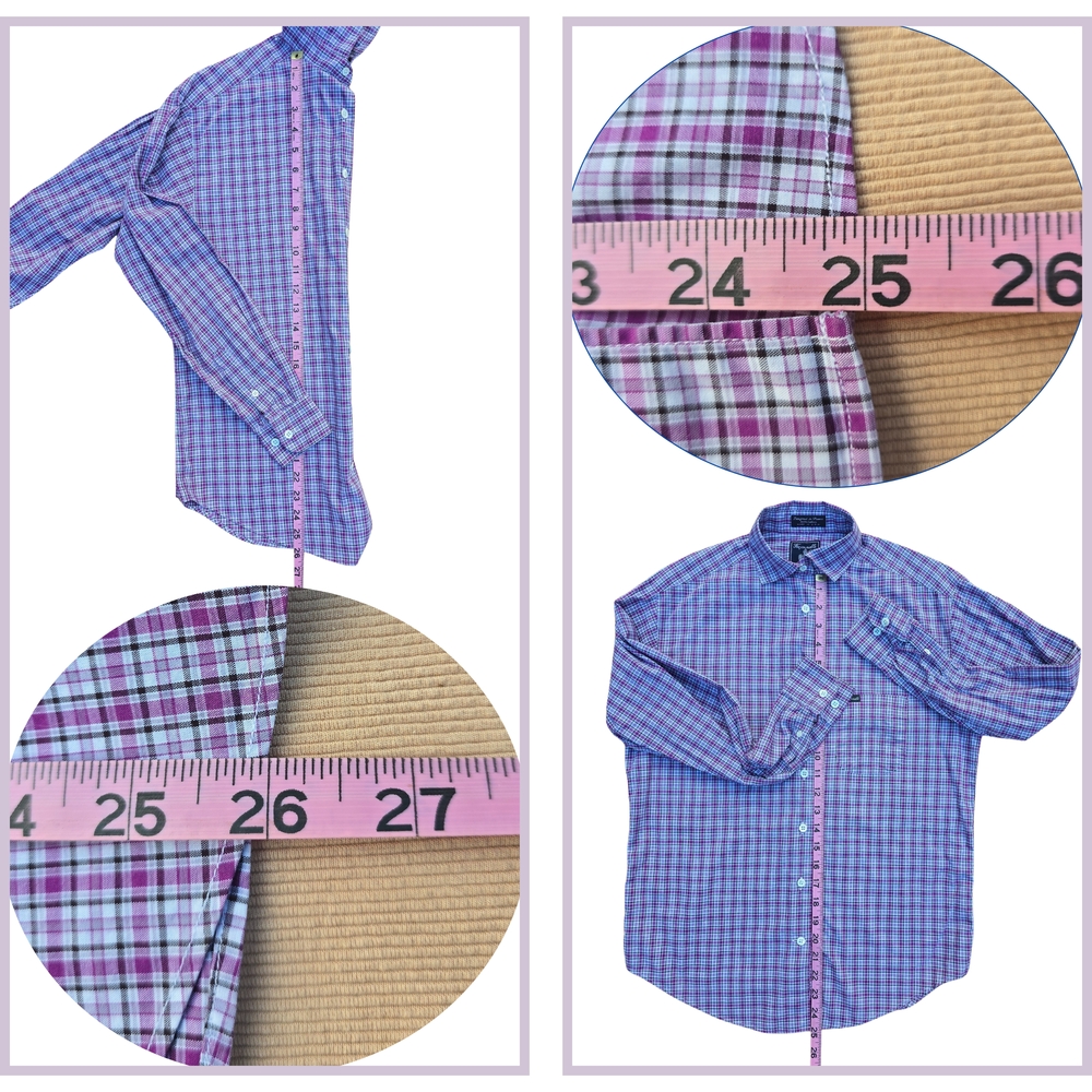 Façonnable Button-Down In Purple Small Check Plaid Extra Small - Picture 3 of 10